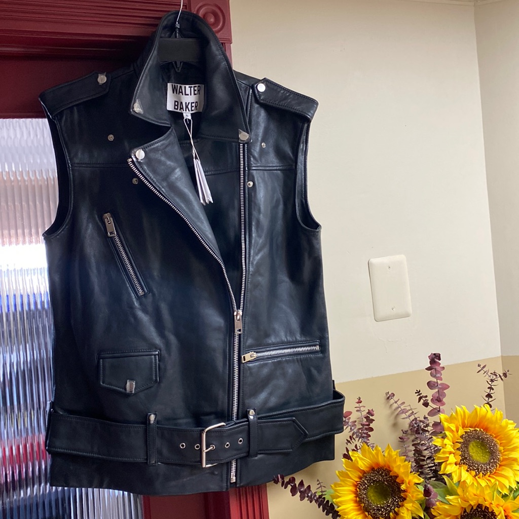 Walter Baker Genuine Lamb Skin Leather Oversized Vest Black New With Tags